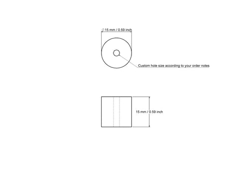 Tehniskais rasējums: 15 x 15 mm koka cilindrs