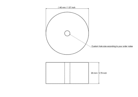 Technische Zeichnung: 40 × 20 mm Holzzylinder