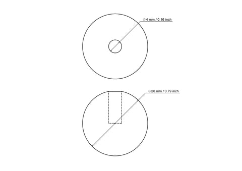 20 mm birch wood dowel cap with 4 mm hole