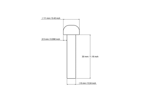 Tehniskais rasējums: 6 x 30 mm bērza koka sēņveida ass tapa