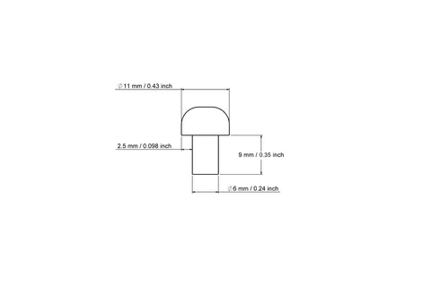 Tehniline joonis: 6 x 9 mm kasepuidust seenekujuline teljetihvt