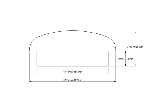 technical drawing of 14 mm mushroom button plug with dimensions
