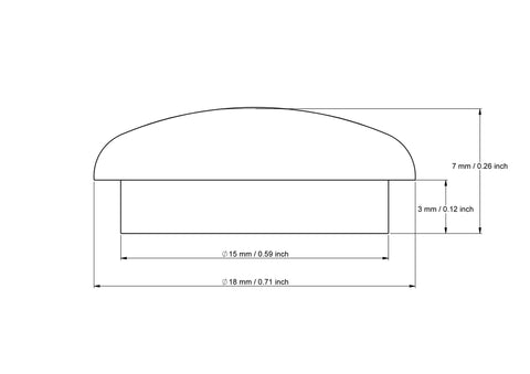 technische Zeichnung: 15 mm Pilz-Abdeckkappen mit dimensions