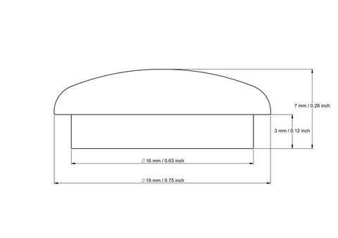technical drawing of 16 mm mushroom button plug with dimensions