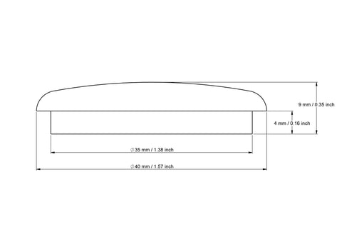technical drawing of 35 mm mushroom button plug with dimensions