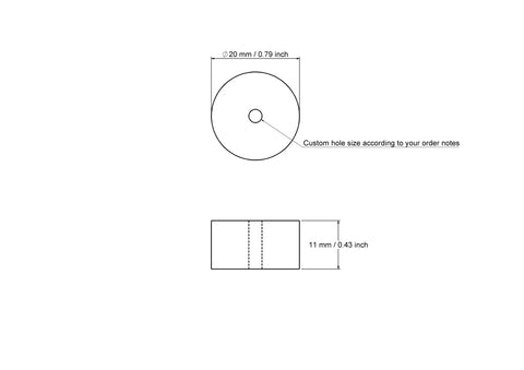 technische Zeichnung: 20 x 11 mm Holzzylinder