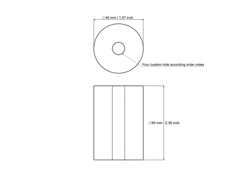 Tehniline joonis: 40 x 60 mm puidust silinder avaga