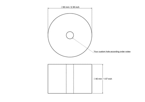 technical drawing of 60 × 40 mm wooden cylinder