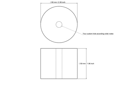 technische Zeichnung: 60 × 50 mm Holzzylinder