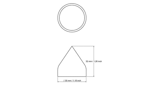 technical drawing of 30 mm small wooden dome cap