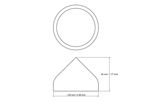 technical drawing of 60 mm wooden dome cap