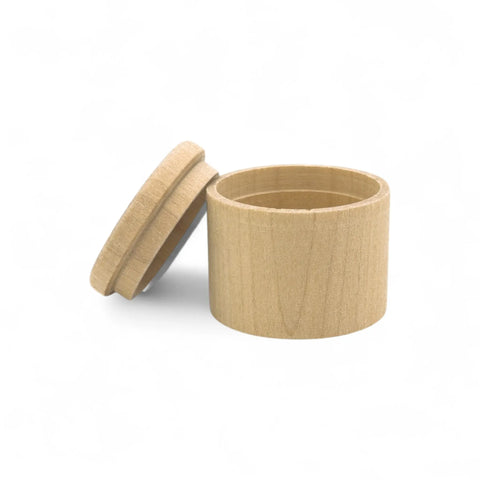 opened 50 x 42 mm round wooden trinket box