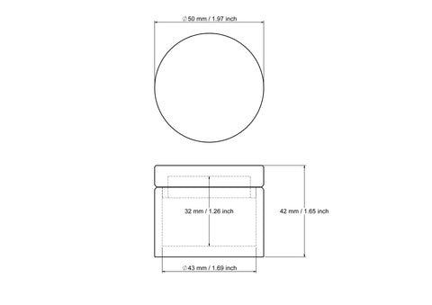 technical drawing of 50 x 42 mm wooden round trinket box
