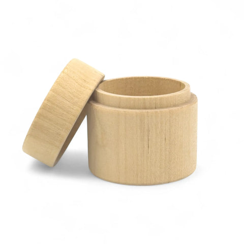 opened 60 x 60 mm round wooden trinket box