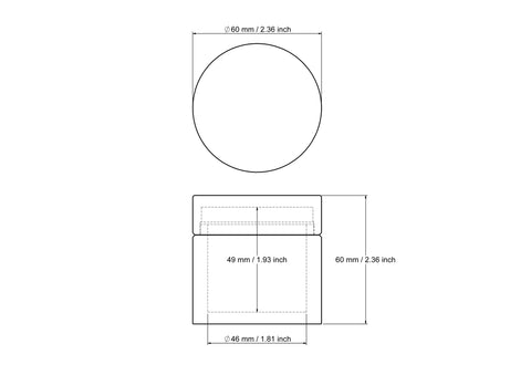 technical drawing 60 x 60 mm wooden turned round trinket box
