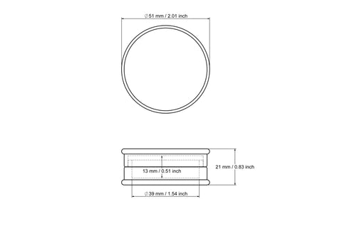 51 x 21 mm medinės apvalios tablečių dėžutės techninis brėžinys
