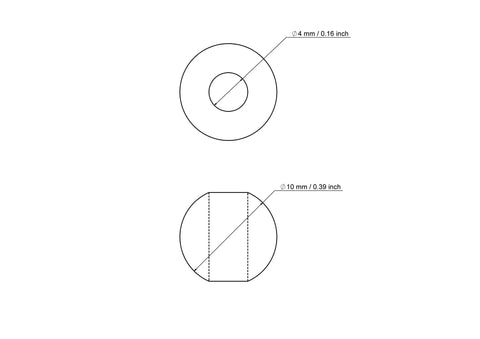 Tehniskais rasējums: 10 mm bērza koka krelle ar 4 mm caurumu