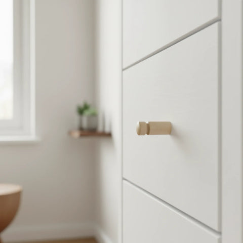 33 mm long gedrechseltes Holzstifte Knöpfe installed on cabinet door