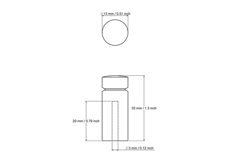 technische Zeichnung: 33 mm long gedrechseltes Holzstifte Möbelknopf