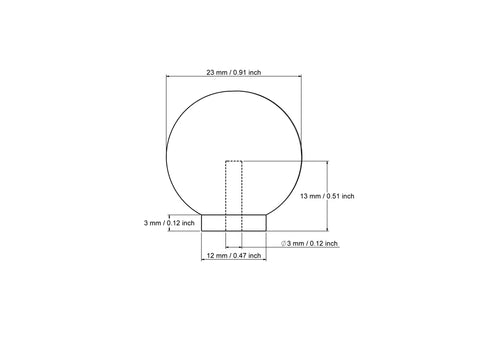 Rysunek techniczny okrągłej kulistej drewnianej gałki meblowej 23 mm