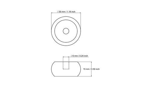 30 mm apvalaus medinio žaislų ratuko techninis brėžinys