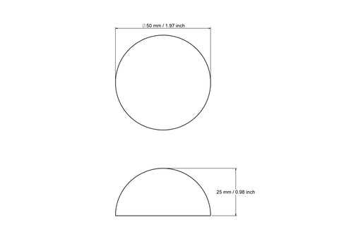 Technische Zeichnung einer 50 mm geteilten Holzkugel