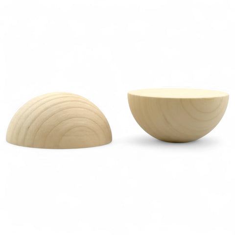 Close-up of 60 mm split wooden balls showing wood grain