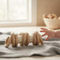 60 mm außen abgerundete flache Holzringe als Teile eines Kinderspielzeugsets