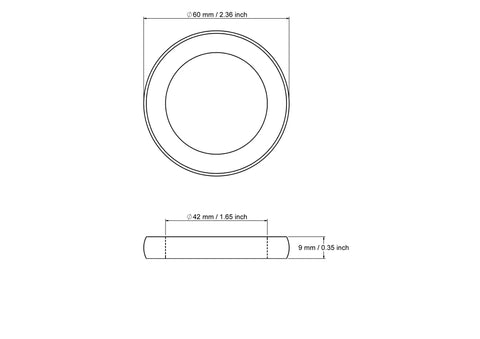 Technische Zeichnung eines 60 mm außen abgerundeten flachen Holzrings